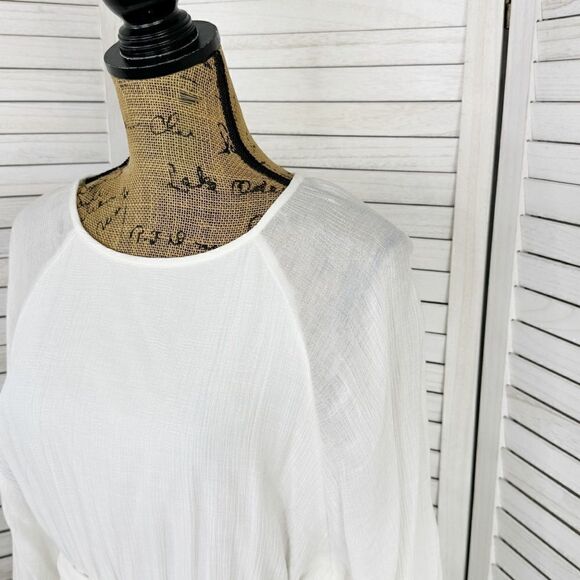 Entro Elizabeth Tiered Ruffle Bubble Sleeve Mini Dress White Medium Boho - Picture 8 of 16